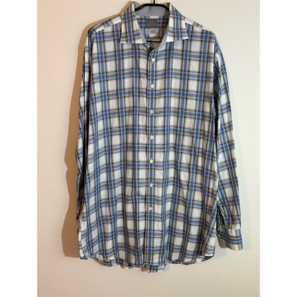 Thomas Dean TD Shirt Mens 2XL Multicolor Plaid Button Up Long Sleeve